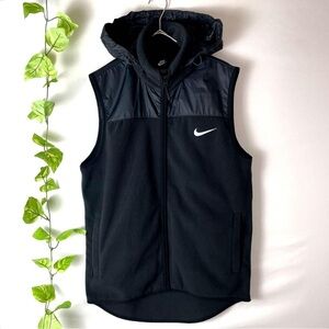 Nike Womens Hooded Fleece Vest Black Full Zip Sleeveless Size Medium Activewear